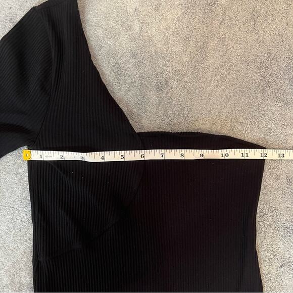 Zara Black Ribbed Bodycon One Shoulder Summer Mini Casual Dress Size Small - Picture 3 of 6
